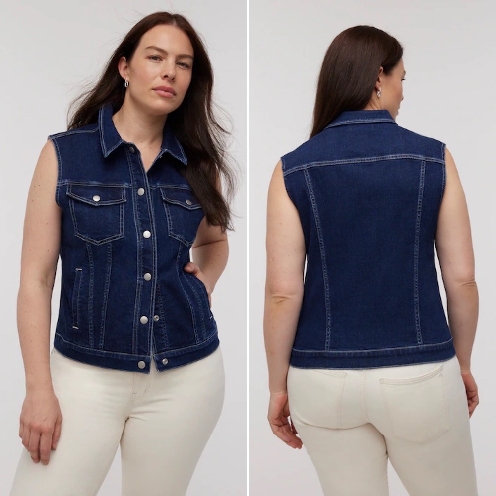 Madewell NWT Denim Fitted Vest Small‎ Dark Wash Snap Front Sleeveless Jacket